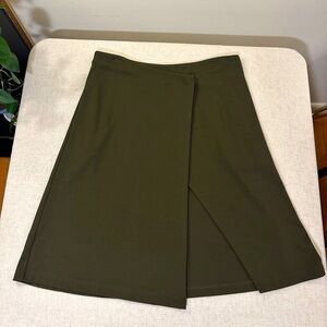 Pure Army Green Cotton Polyester Blend Wrap Skirt Size 8